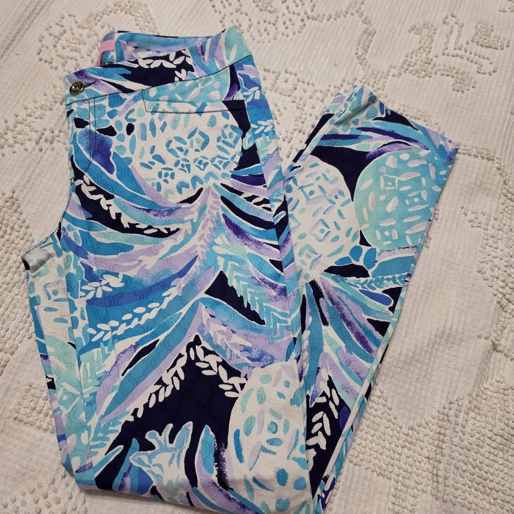 Lilly Pulitzer Kelly Pant Pineapple Print Knit Skinny Ankle Pants Women's Size 4